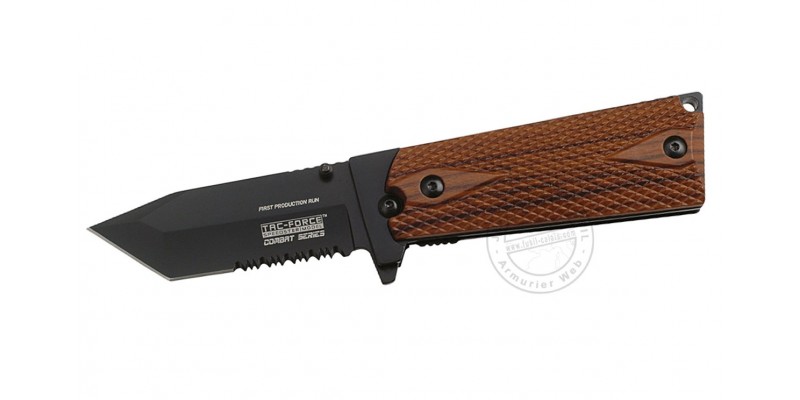TAC FORCE knife - Combat Series - Black tanto blade - Woode style grip