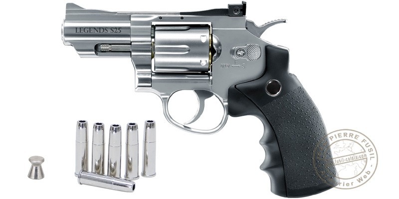 Revolver à plombs 4.5mm CO2 UMAREX Legends S25, S40 ou S60 - Finition Argent (2,8 à  3,5 Joules)